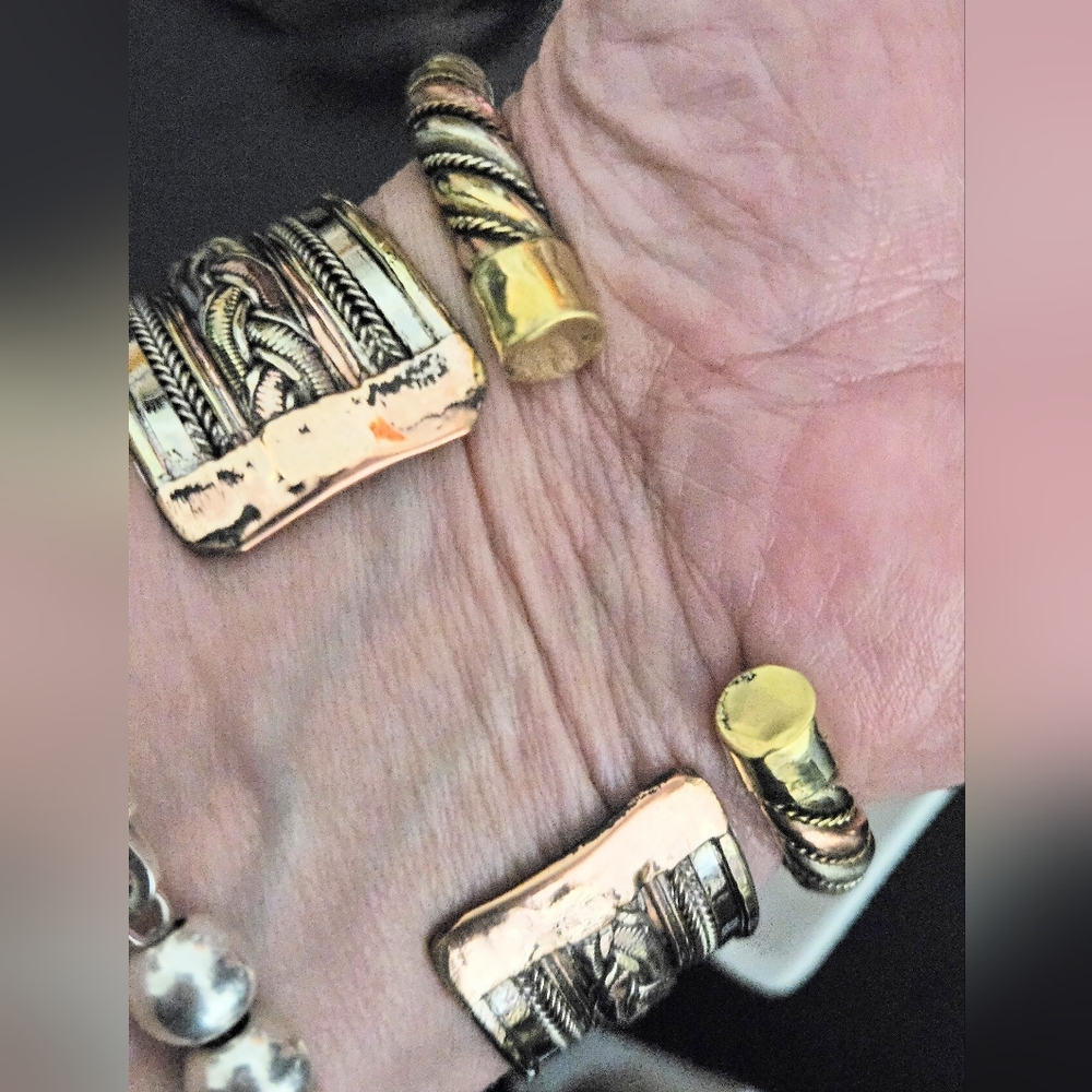 CUFF BRACELETS SET OF 2 MIXED METALS 6.5 - 6 3/4 - Picture 6 of 7